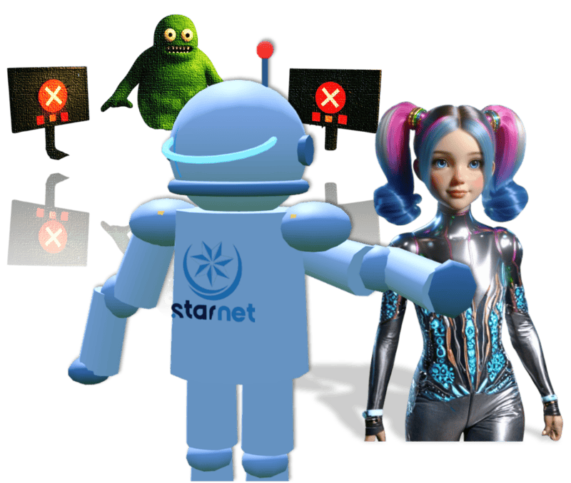 Starnet mascots — robot and Nova